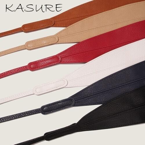 Kasure Self Tie PU Leather Belts For Women Luxury Designer Brand Soft Solid PU Wide Corset Waist Belt Female Dress Tie Band