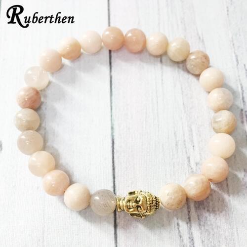 Ruberthen On Sale Yoga Energy Bracelet Natural Sun Stone Beaded Bracelet Buddish Head Handmade Bracelet Best Gift for Him