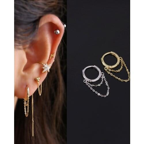 1Piece 925 Silver Piercing Chain Tassel Dangle Earrings Fashion Jewelry 2021 for Women Chain Tassel Glossy Earrings for Teens