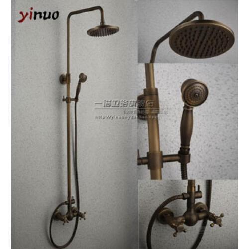 Bathroom Retro antique copper Brass Bathtub Shower Set Wall Mounted Rainfall Shower Mixer Tap Faucet 3-functions Mixer Valve