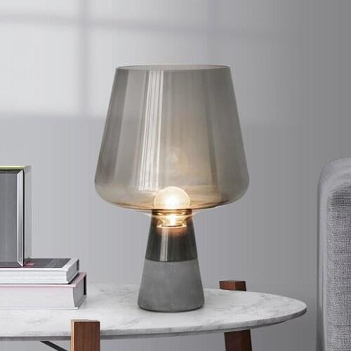 Cement Base Glass Table light Nordic Living Room Bedside led desk lamp Hotel Post Modern Bedroom Amber Lampshade Decor Fixtures