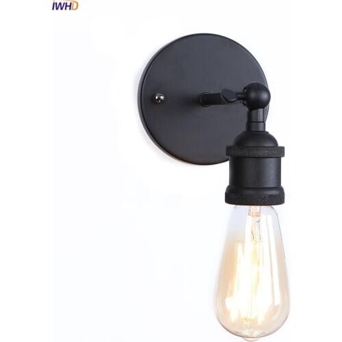 IWHD Black Iron Retro LED Wall Light Bedroom Stair Mirror Loft Decor Industrial Vintage Wall Lamp Sconce Edison Applique Murale