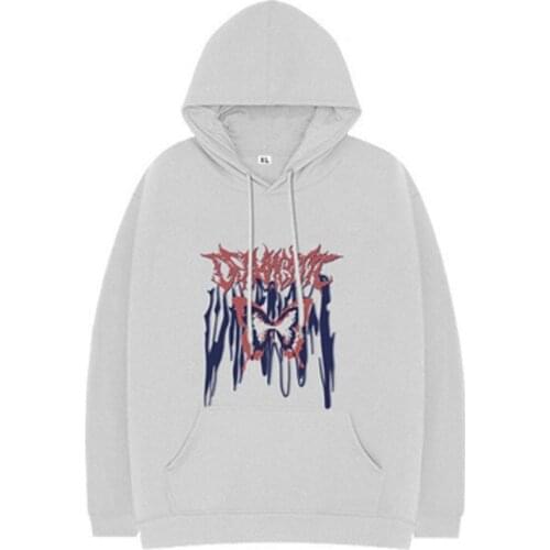 High street Harajuku printed sweater street long-sleeved round neck loose dark butterfly Y2K casual sports sweater hooded jacket