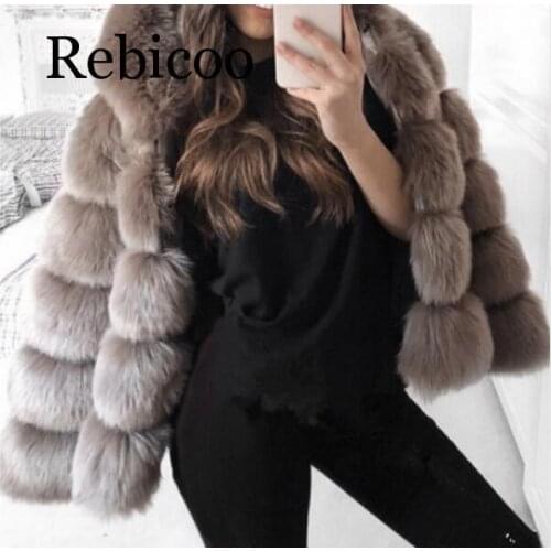 Faux Rabbit Fur Coat Jacket Women Winter with Hood Plus Size Elegant Manteau Femme Hiver Evening Party Fur Jacket Top Coats