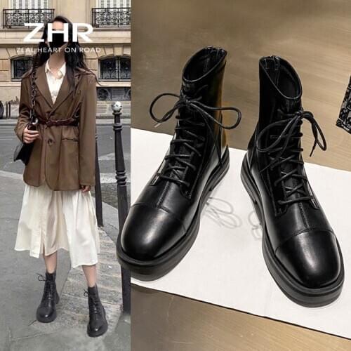 2021 Women Ankle Boots White Fur Platform Motorcycle Boots Chunky Female Leather Ladies Boots Short Lace Up Winter Plush