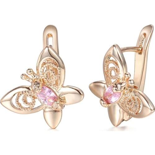 Davieslee Pink CZ Womens Lady Stud Earrings Snap Closure 585 Rose Gold Filled DGE67