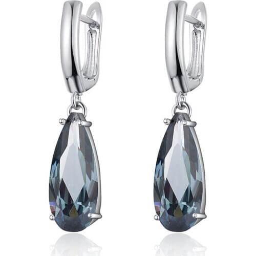 Simple Water Drop Blue Red Cubic Zirconia Earrings Silver Color Gem Stone Hanging Dangle Earrings for Women Party Jewelry Gifts