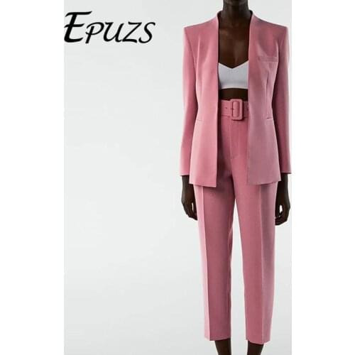 Za blazer Suit Female Workwear Outfits Pink Long Sleeves Jackets Office Ladies Elegant pant two piece set 2021