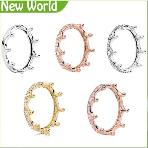New 925 Sterling Silver Ring Classics Openwork Linked Love Heart Princess Tiara Royal Crown Ring For Women Gift Pando Jewelry