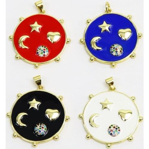 10 Pcs Enamel Rainbow Moon ,Star Pendant Charms Mix color Round Jewelry Pendant Accessories Necklace 517932
