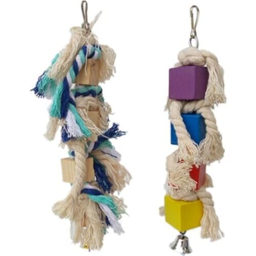 2Pcs Parrot Chew Toy Blocks Rope Knot Strands Bite Teeth Grinding Cage Decor Stand Perch Swing for Lovebirds Finch