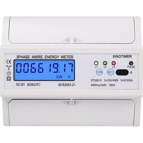 3 Phase 4 Wire RS485 Modbus 380V DIN Rail Energy Meter Digital Backlight Power Factor Monitors With Voltage Current Display