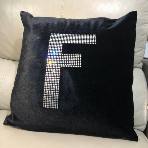 45cm Luxury Shiny Diamond F logo Velvet Cushions Cover , FF letters Shiny Stones Pillow case