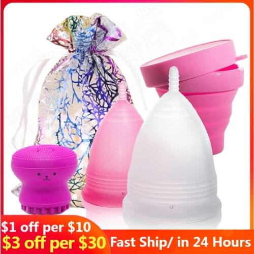 5pcs Medical Grade Silicone Menstrual Cup Feminine Hygiene Menstrual Period Reusable Vaginal Cups & Collapsible Cup Women Period