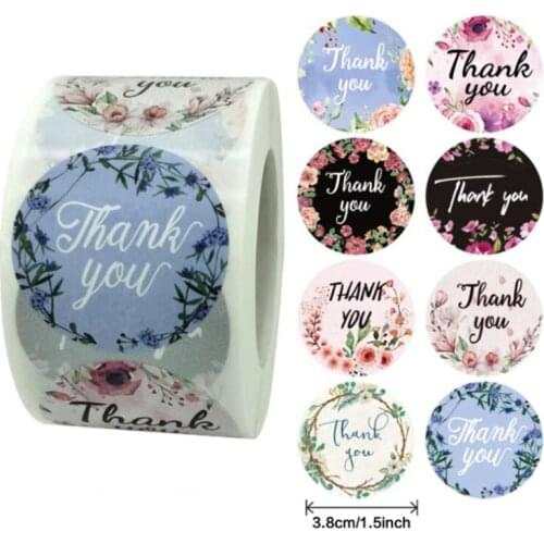 1.5Inch Than Heart Flowers Labels Thank You Stickers Decoration Paper Scrapbooking Sticker Sealing Stationery Supply 50PCS