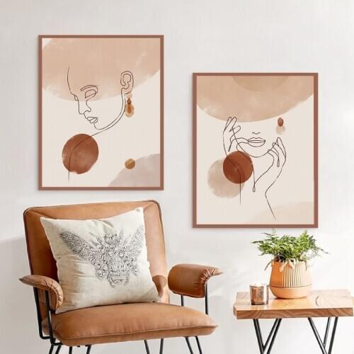 Abstract Woman Face Line Drawing Print Boho Wall Decor Terracotta Minimalist Poster Wall Art Canvas Painting Pictures Home Decor