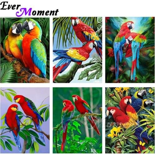 Ever Moment Diamond Painting Animal Blue Red Parrot Resin Full Square Drill Mosaic Embroidery Decoration Handmade Gift ASF2138