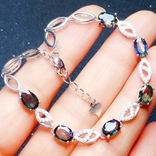 Natural real sapphire chain bracelet 925 sterling silver 1ct*6pcs 5*7mm gemstone Fine jewelry For men women X216194