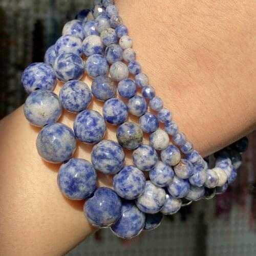Natural Faceted Stone Beads Blue Spot Round Loose Beads For Jewelry Making Diy Bracelet Necklace Accessories 4/6/8/10/12mm 15