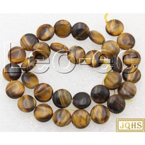 Natural 12mm coin yellow Tiger Eye Stone Stone Loose Beads for Jewelry Making Strand 15" DIY v1663