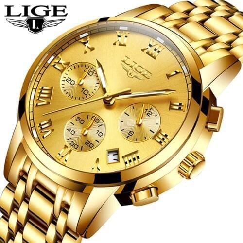 2020 LIGE Men Watches Top Luxury Brand Waterproof Sport Quartz Watch Men Fashion Date Clock Chronograph Gold Relogio Masculino