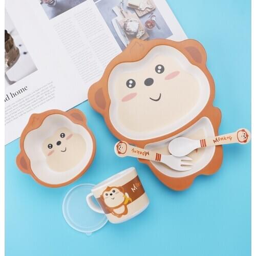 Children Bowl Feeding Dishes Baby Plate Animal Creative Dinnerware Bamboo Fiber Children Plate Cartoon Dishesd Kids Tableware