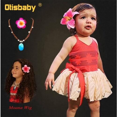 Infant Princess Moana Dress Summer Party Baby Girls Halter Lace Tutu Dress Halloween Moana Costume Child Kids Holiday Beachwear