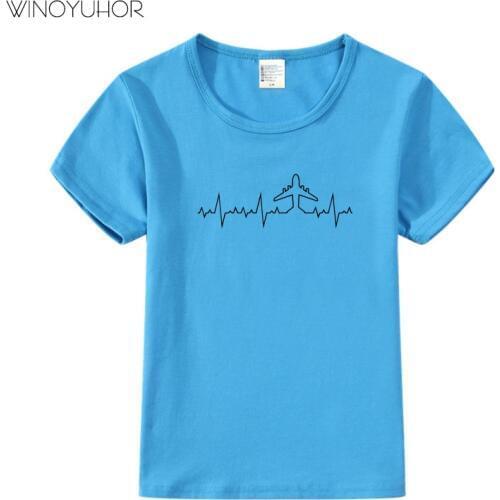 Heartbeat Plane Pilot Print T-shirt 2020 New Summer Girls Boys Short Sleeve T Shirts Cotton Funny Tops For Kids Clothing