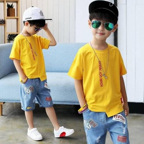 Summer Kids Boys Clothing Set Letter T-shrit+Jeans 2pcs Short Sleeve Cotton Children Boys Clothes Sets 4 5 6 7 8 9 10 12 Years