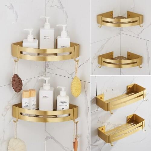 Bath Corner Shelf Wall Mounted Bathroom Shelf Brushed Gold Aluminum Bath Shower Shelf Bath Shampoo Holder Corner shelf