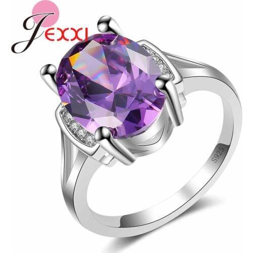 Fashion Purple Oval Shiny Crystal 925 Sterling Silver Rings Jewelry Wedding Engagement Bijoux Size 6#7#8#9#10