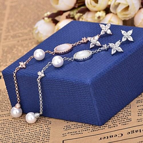 Fashion Pearl Long Earrings Four Leaf Shell Shiny Zircon Earring Ab Style Oorbellen Pendientes For Women Zk30