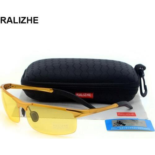RALIZHE Mens Polarized Sunglasses Aluminum Magnesium Outdoor Sport HD Anti-Glare Driver Driving Yellow Night Vision Glasses