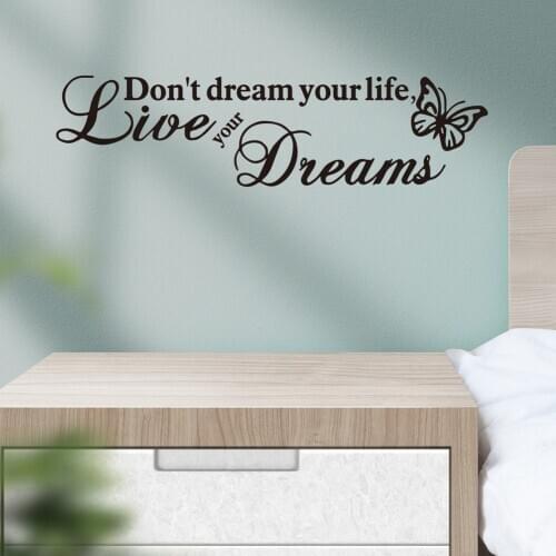 Live Your Dreams English Proverbs Wall Sticker bedroom living room background decorations wallpaper Creative butterfly stickers