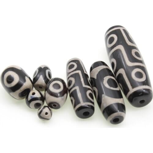 Natural Black Tibetan Dzi Eyes agates Stone beads Oval Round Shape Drum Loose Beads for Jewelry Making Bracelet Religion faith