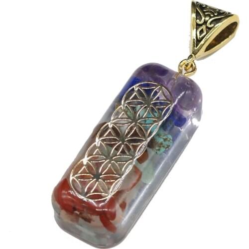 Natural Stone Pendants 7 Chakra Reiki Healing Crystal Agates Stone Resin Charms for Jewelry Making Women Necklace Bracelet