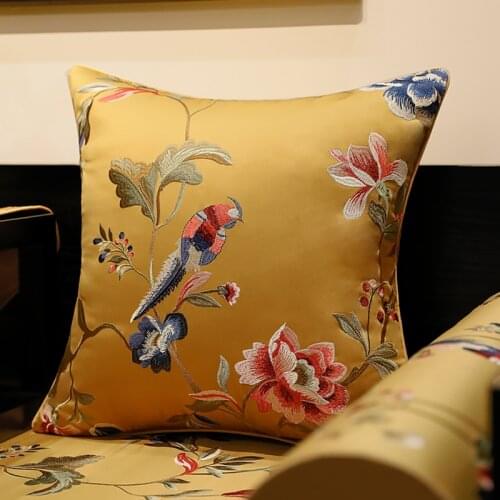 DUNXDECO Cushion Cover Decorative Pillow Case Modern Chinese Style Bird Embroidery Elegant Coussin Sofa Chair Cushion Cover