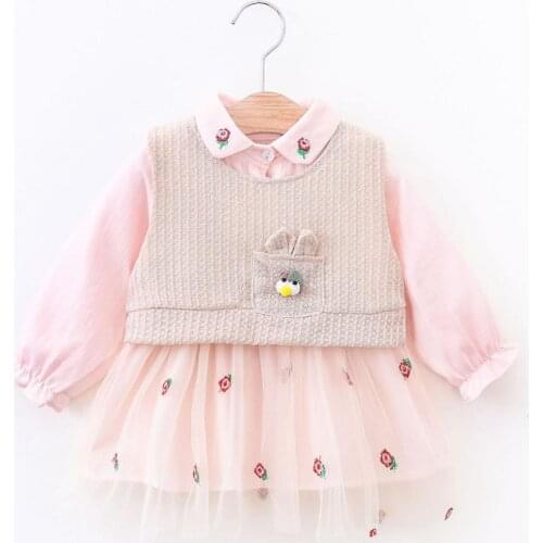 New 2020 Spring And Autumn Baby Girl Long-Sleeved Cute Bottoming Tunic With Vest Two-Piece Princess Dress 2-3-4 Years Old