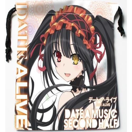 New Arrival Date A Live Anime Drawstring Bags Print 18X22CM Soft Satin Fabric Resuable Storage Storage Clothes Bag Shoes Bags