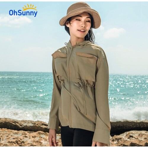 OhSunny Anti UV Coat Sunscreen Sun Protection Cooling Loose Pleated Waist Breathable Quick Dry Outdoor Sport Cycling Clothes