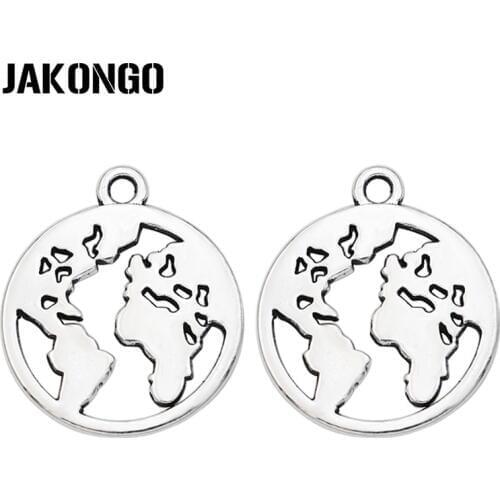 JAKONGO Antique Silver Plated Global Map Charms Pendants Jewelry Making Bracelet Accessories DIY Handmade Craft 21x18mm 10pcs