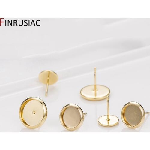 14k Gold Plated Earring Cabochon Base Blank Post Earring Settings DIY Jewelry Making Findings Inner diameter 6mm 8mm 10mm 12mm