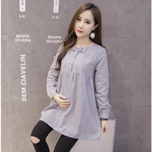 Pregnant women shirt bow spring long-sleeved pregnant women shirt womens shirt fashion striped maternity wear casual M~XXL