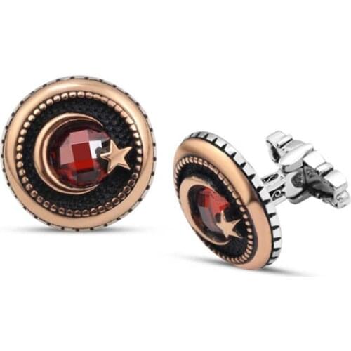 Silver Moon Star Zircon Stone Cufflinks