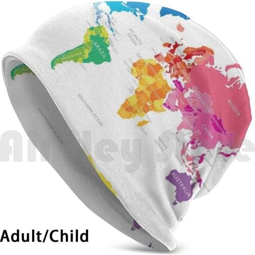 Colorfull World Map Beanies Knit Hat Hip Hop Geo Geographers World The World Map Pink Red Blue Orange Cygan