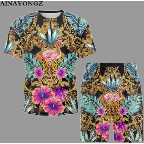 Trend Summer Set Pretty Flowers Print Short Sleeve Tracksuit Suit Youth T-Shirt Shorts Men and Women Matching Sets Streetwear