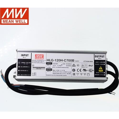 MEAN WELL HLG-120H-C700B 107V~215V 700mA 150W Dimming LED Power Supply waterproof IP67 Dimmable Constant Current Mode LED Driver