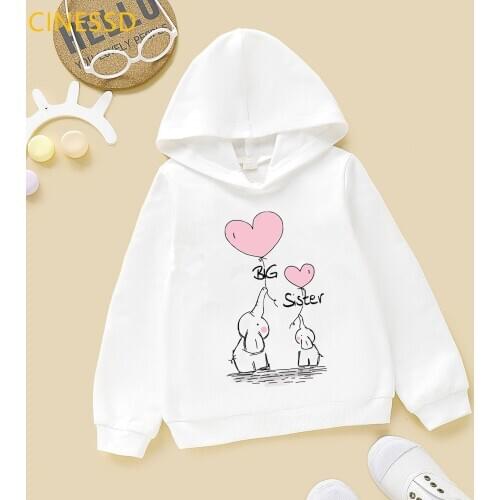 Sweatshirt Baby Girls Big Sister Clothes Childrens Long Sleeve Cute Hoodie Kids Cartoons Animal Print Casual Funny Tracksuit