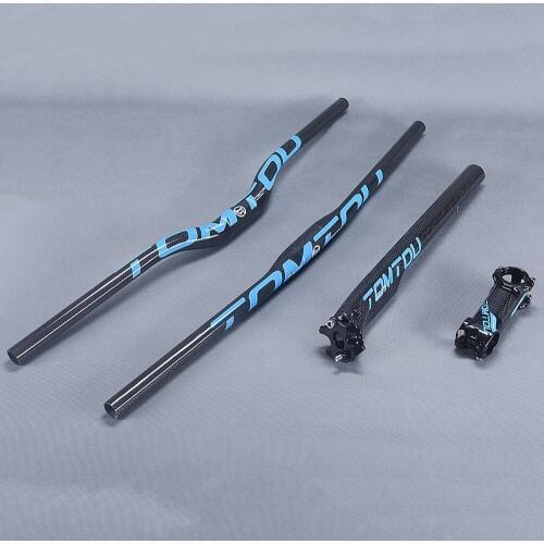 TOMTOU 3K Carbon Mountain Bicycle Handelbar + Stem + Breaking Wind Seatpost Cycling MTB Bike Set Parts - TS9T28