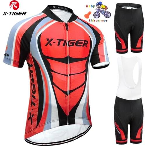 X-TIGER Cycling Sets Children Bicycle Clothing Breathable Mountain Bike Clothes Suits Kids Cycling Jersey Set Gel pad Bib Shorts